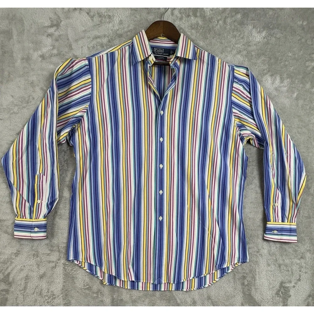 Polo Ralph Lauren Shirt Mens Large Striped Colorful‎ Long Sleeve Button Down